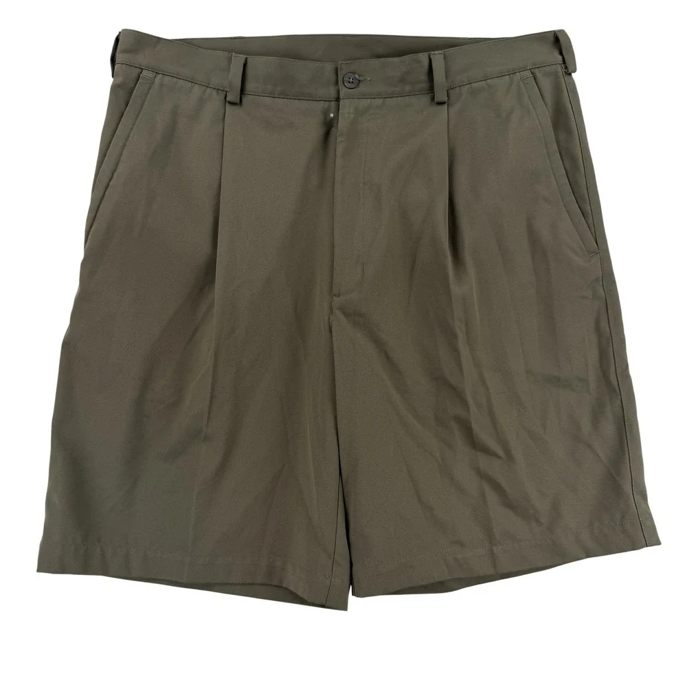 Nike Golf Shorts Mens 36 Beige Microfiber Pleated Chino 10 Inseam FitDry Summer
